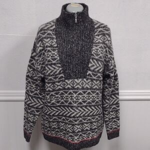 CJ Banks Gray and Black Patterned Zip-Up Sweater